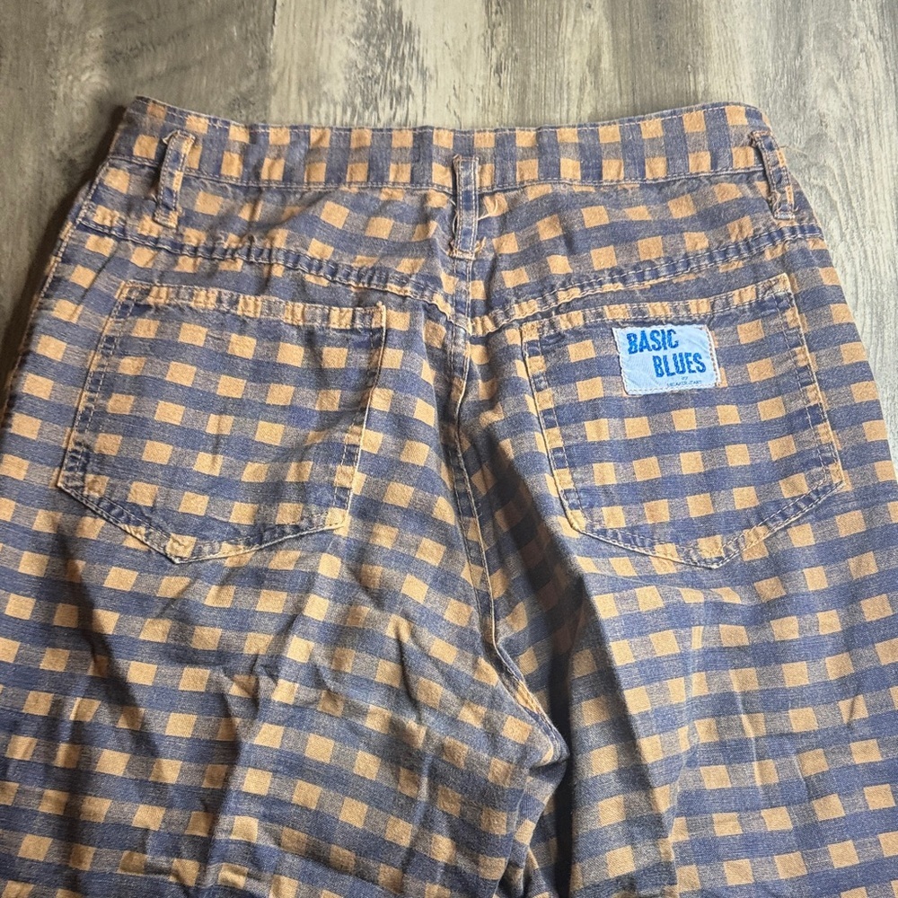 90’s Y2K Breaker Jeans Basic Blues Brown & Navy Gingham High Rise Tapered Pants - Picture 5 of 6
